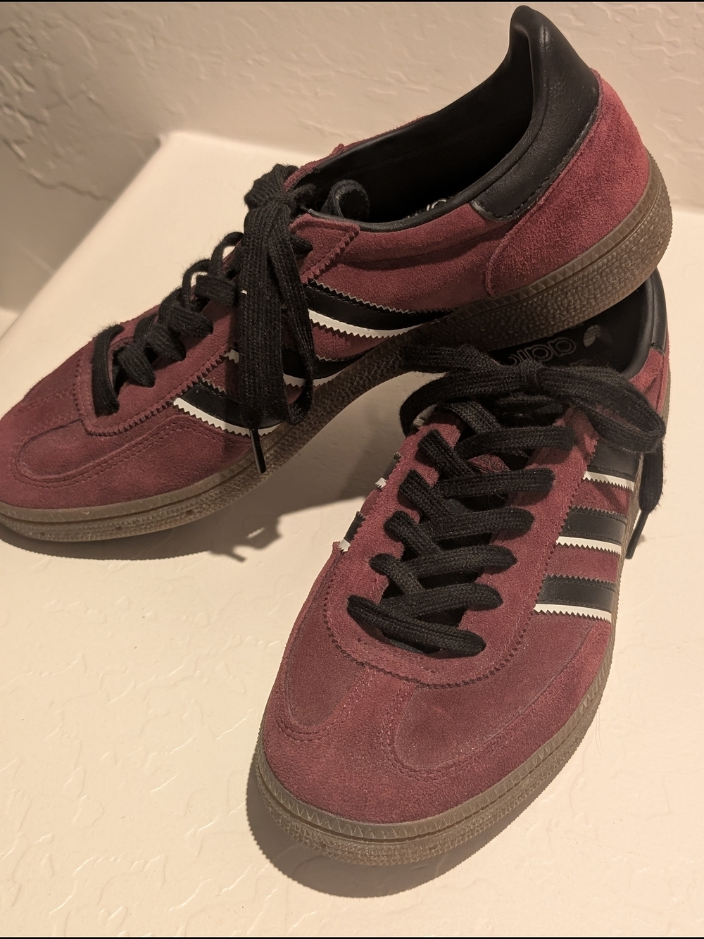 Adidas Burgundy Suede Sneakers with Black/White Stripes Sz 9W/8M U.S.